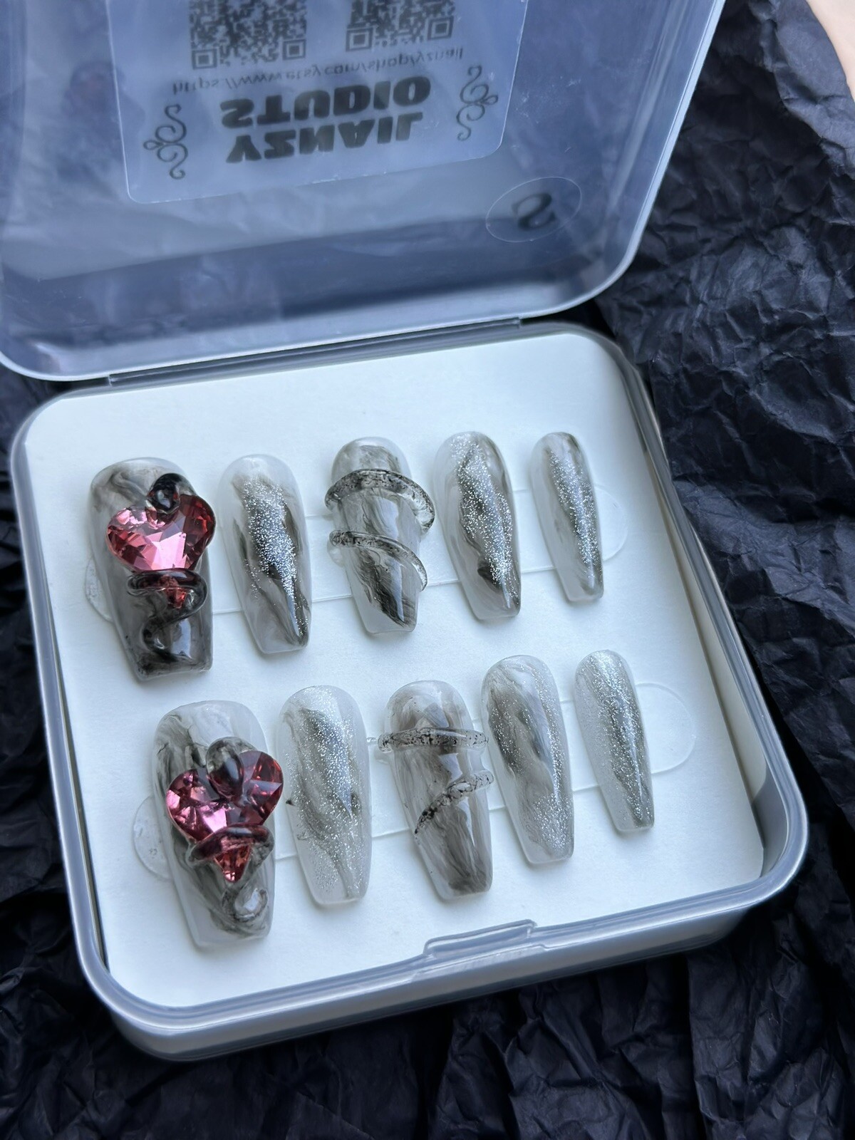 CUSTOM Handmade press on Gel nails long coffin Cool Snake Nails Set Size:S