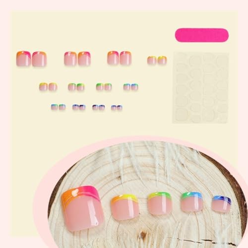 French Toe Nail Press ons Pink Fake Toe Nails Short Square False Toenails with