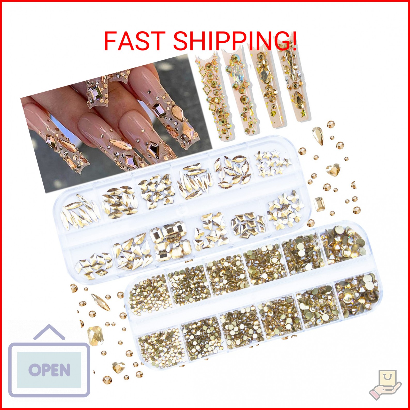 2120 Pcs Champagne Gold Crystal Nail Rhinestones Round Beads Flatback Glass Gems