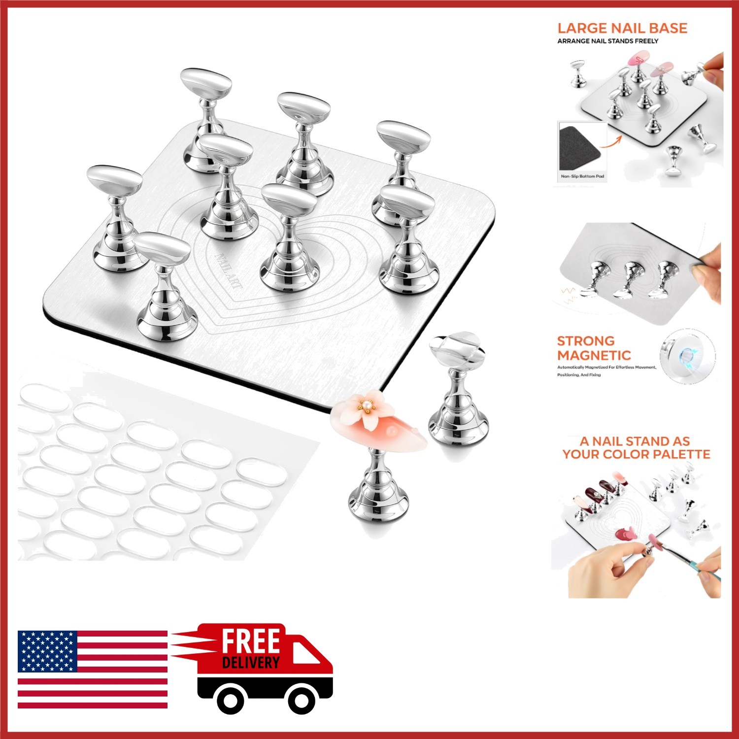 Press-On Nail Stand with 10 Holders – Magnetic Base for Stable Painting & Curing
