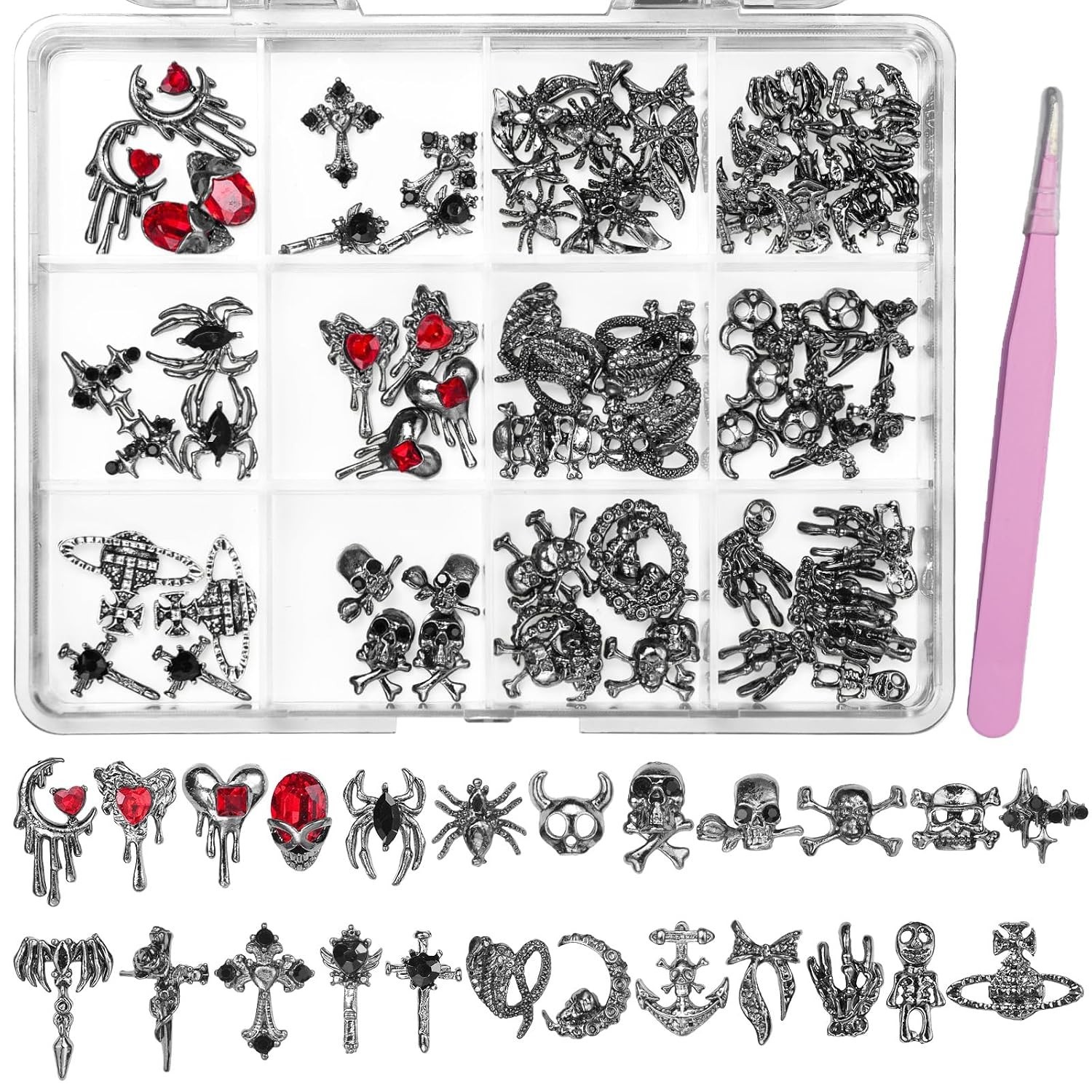 84 Pcs 3D Black Halloween Nail Charms And Gems, Gothic Nail Charms | Black
