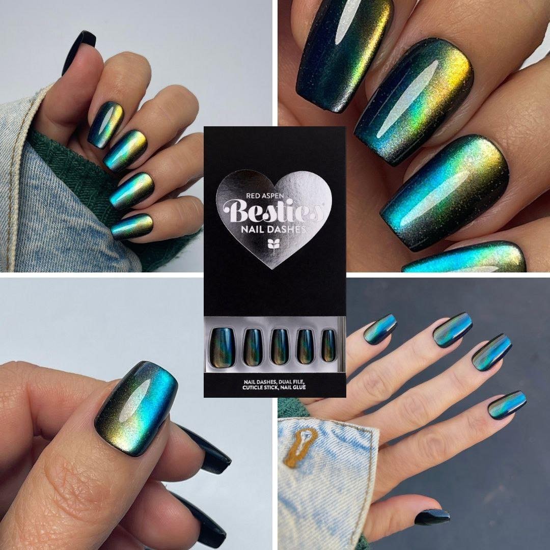 Red Aspen Press On Nails- Marina in Modern Times- Medium • Coffin • Cat Eye-