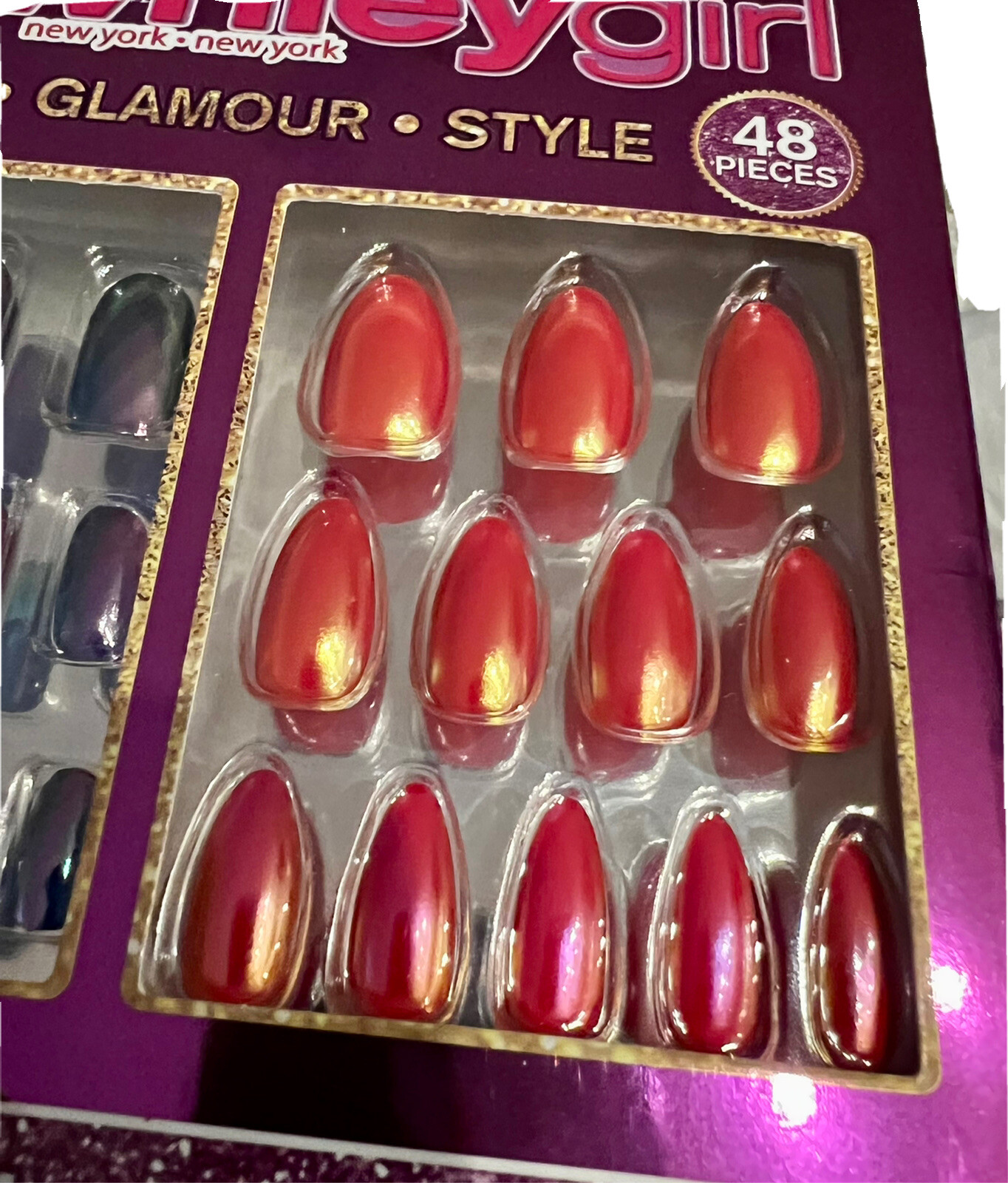 Townleygirl 48 pcs fashion nails purple/teal, Black , Gold, Pink glue 4 Sets