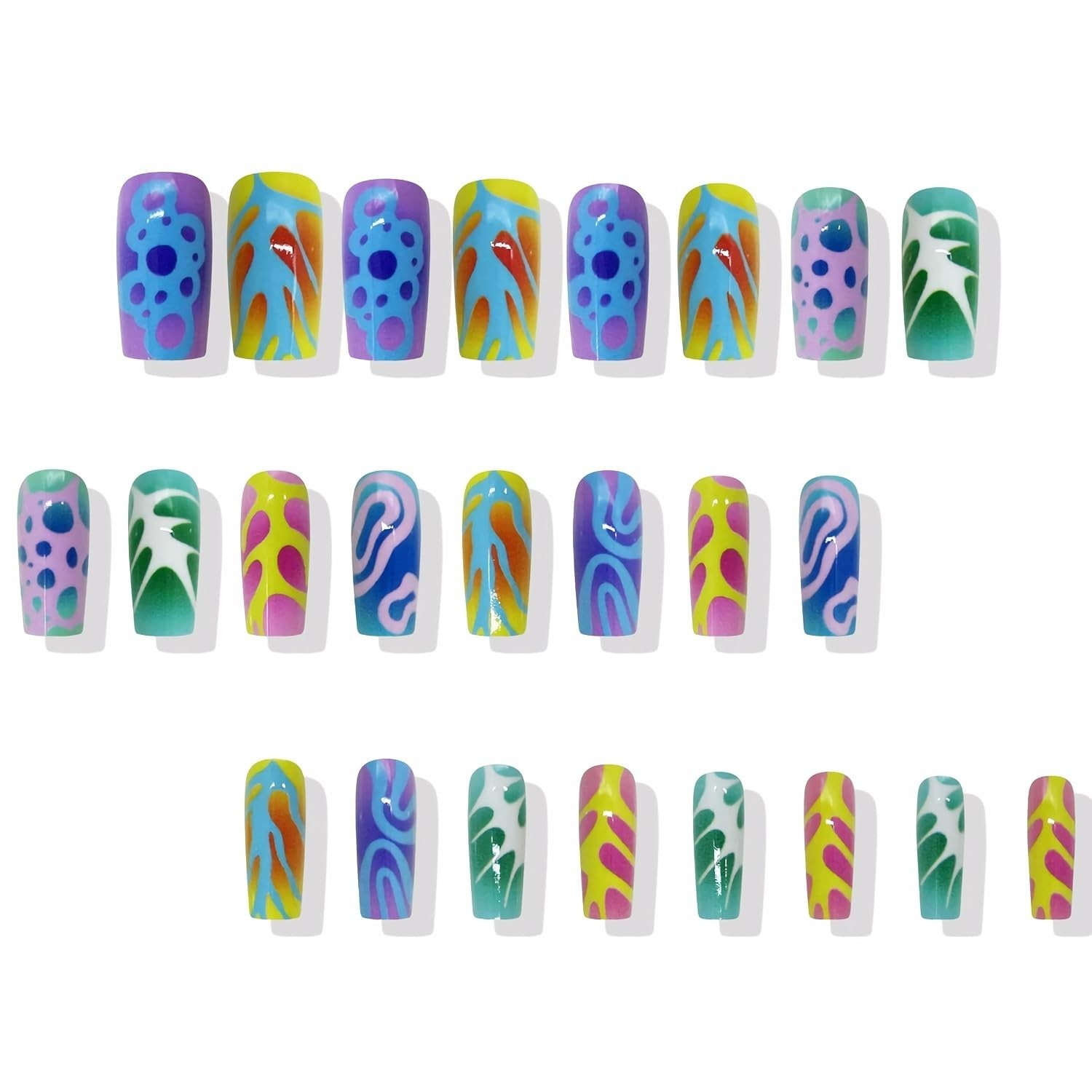 Press on Nails Long Square Fake Nails Blue Purple Ombre Glue on Nails Y2k Col…