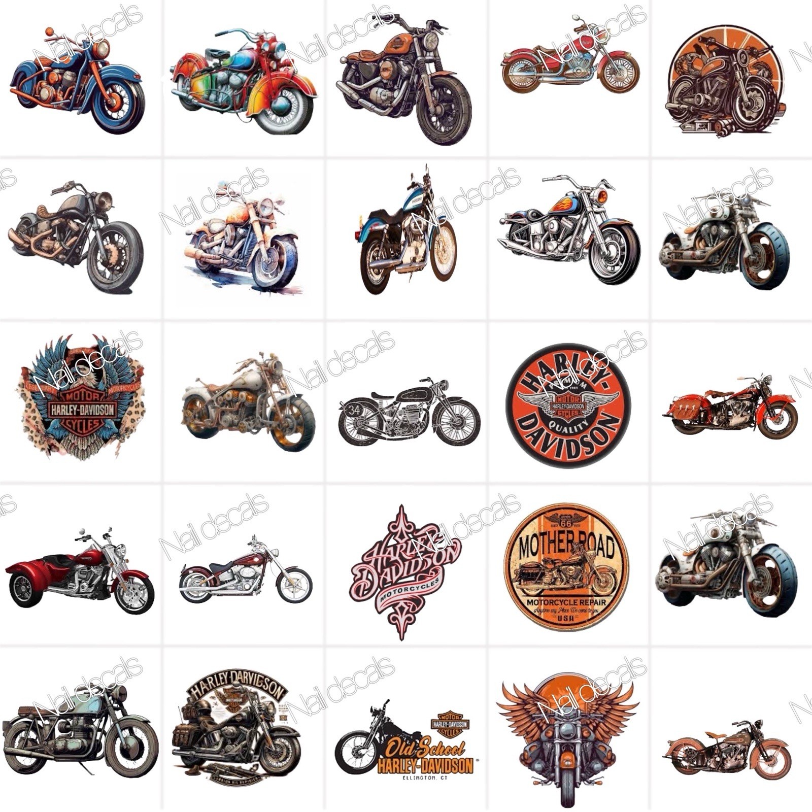Motorcycle Nail Decals Clear Waterslide Transfer Set of 50 +instructions
