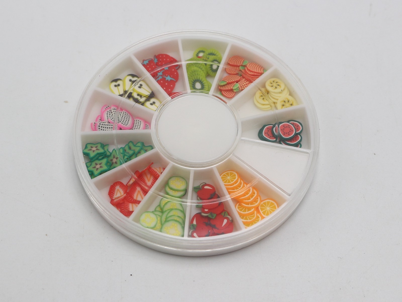 A Wheel of 12 Styles Assorted 3D Fimo Polymer Clay Slices Various Nail Art Tips