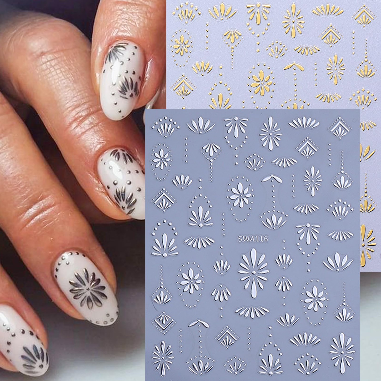 Bohemian Stickers for Nail Art 12PCS Boho Styles Decals Blue Colorful