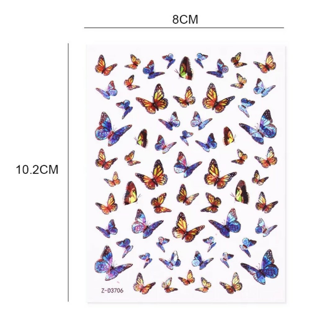 3D Nail Art Sticker Laser Holographic Butterfly Decals Manicure Peel & Stick