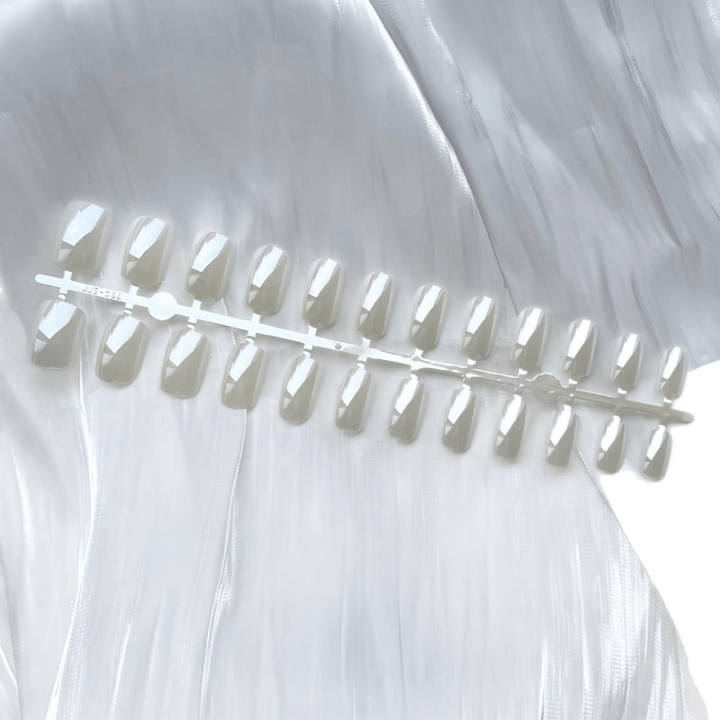 48Pcs-Medium Square Glossy Shiny White Chrome Press on Nails Set