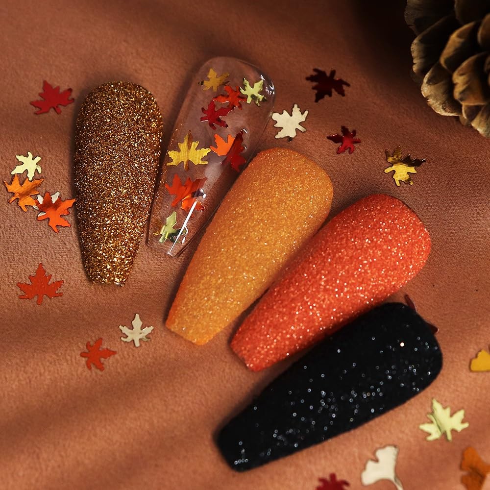 Fall Nail Art Glitters Maple Leaf Nail Sequins, Gold Orange Nail Glitters Fal…