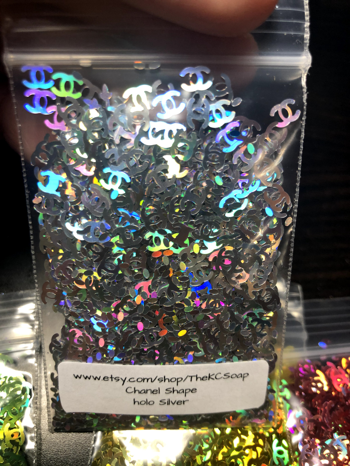 Holographic Silver Glitter Nail Slice letter alphabet confetti C US Seller 1 OZ