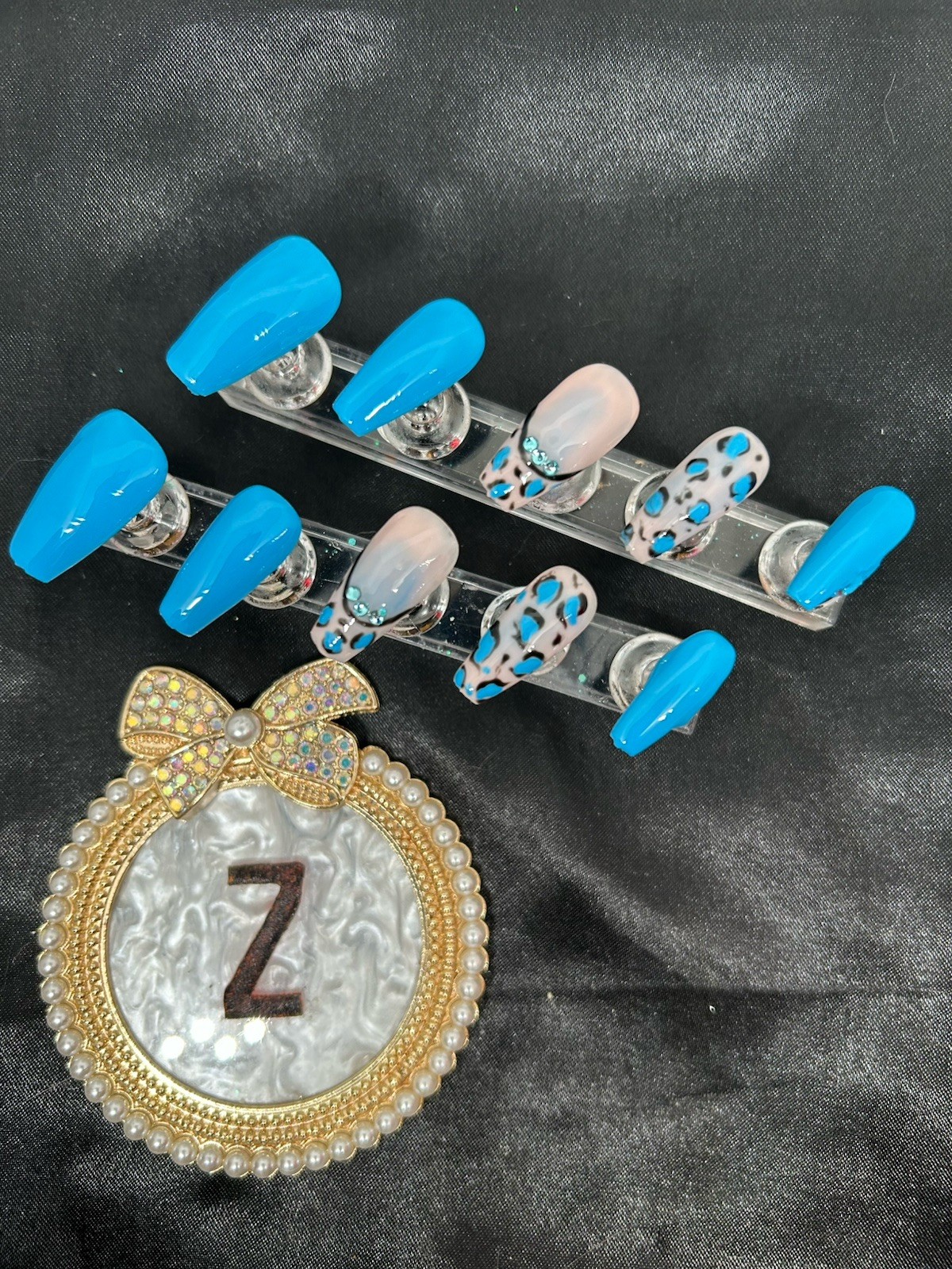 Z NAILZ! Handmade M Coffin Turquoise W/Animal Print Press On Nails