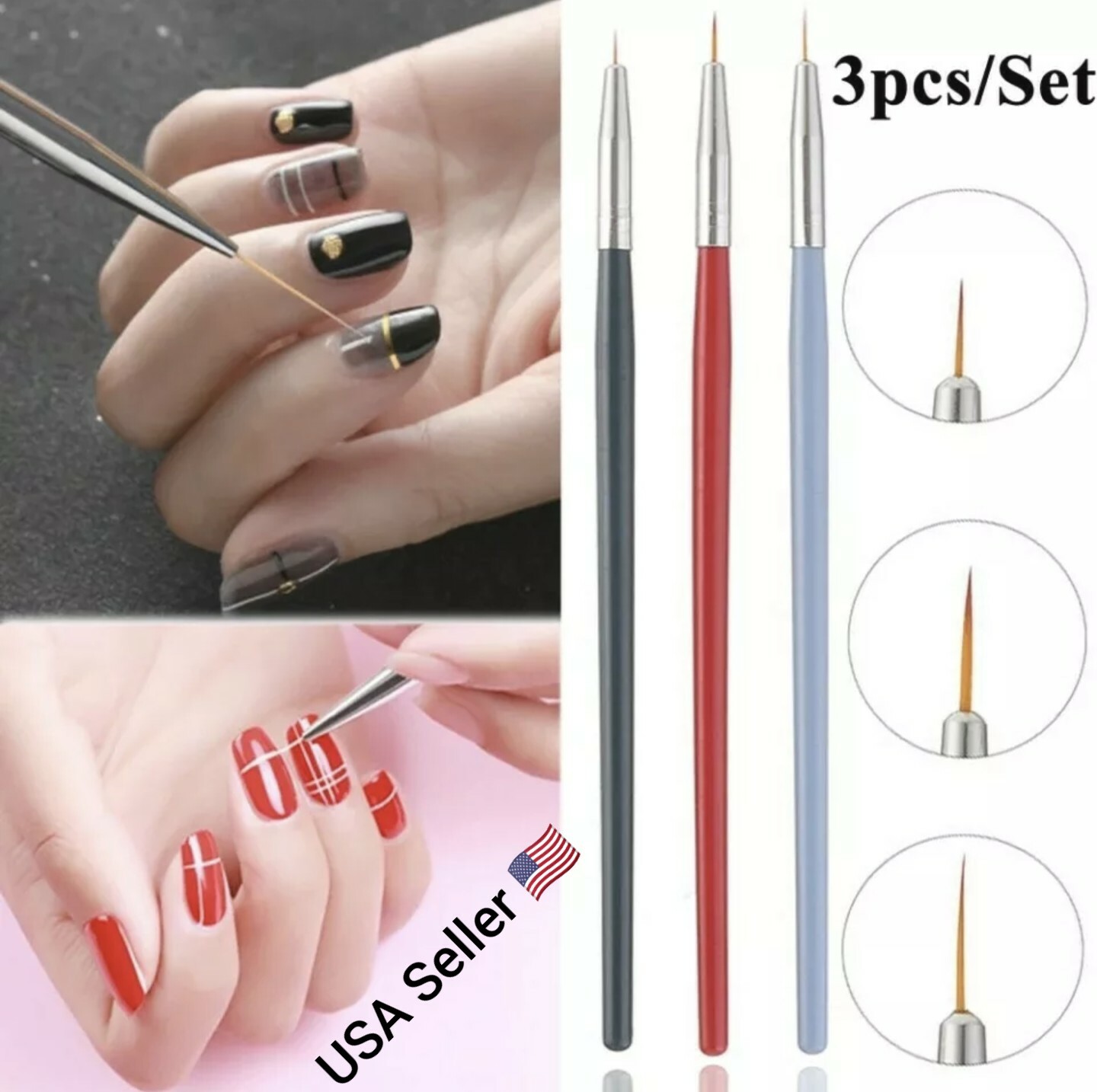 3Pcs/Set DIY Nail Pen UV Nail Gel Brush Drawing Pen Nail Art Tools Nail Painting