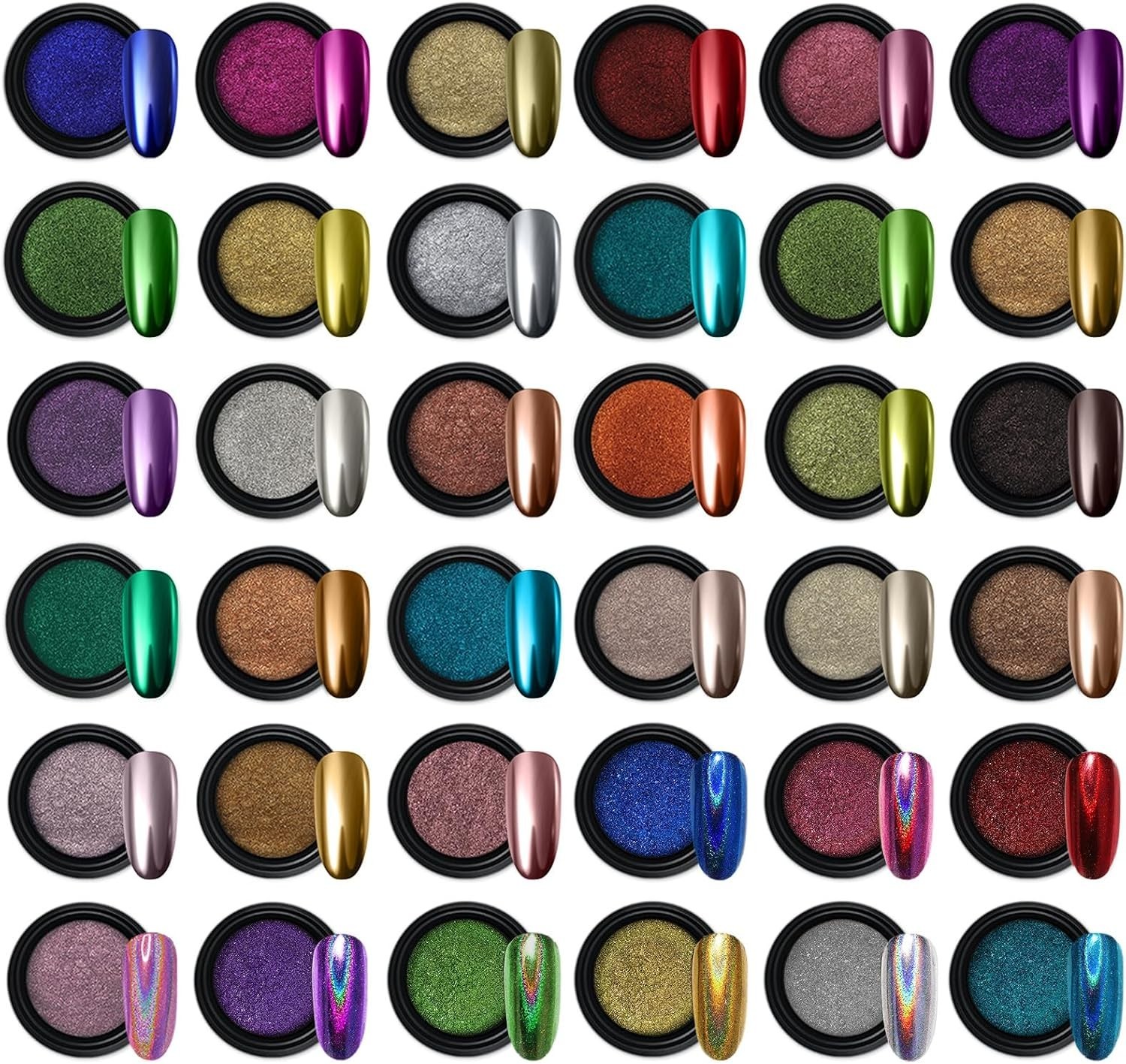 36 Jars Chrome Nail Powder Set for Stunning Mirror and Holographic Effects