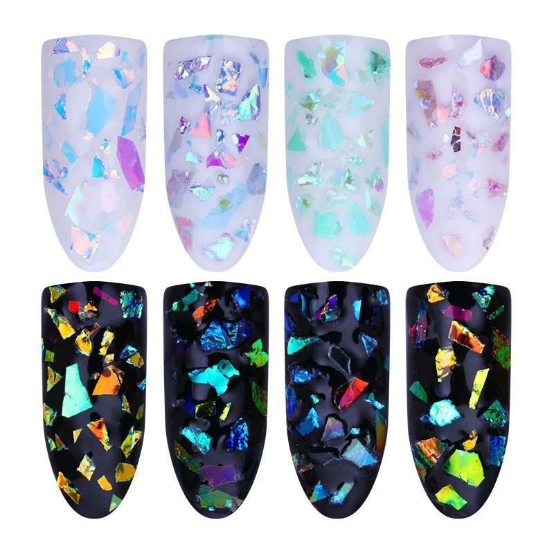 IRREGULAR BROKEN Flakes GLASS FOIL PAPER 3D SEQUINS Nail Art Glitter Pot Aurora