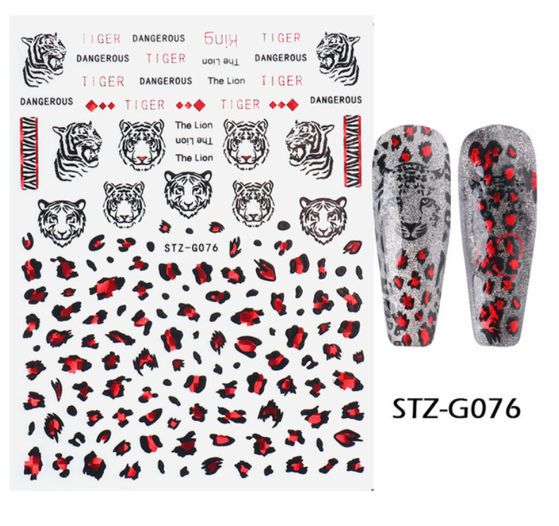 3D Nail Art Stickers Red Black Leopard Tiger Print Lace Heart Self-Adhesive NH23