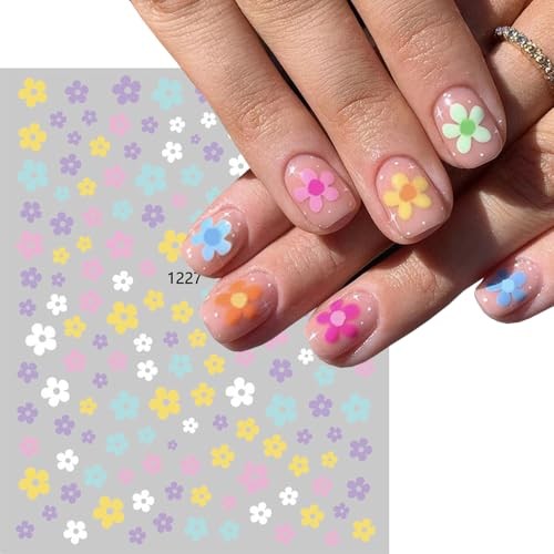 Flower Nail Art Stickers, Floral Daisy Nail Decals 3D Self-Adhesive White Daisy