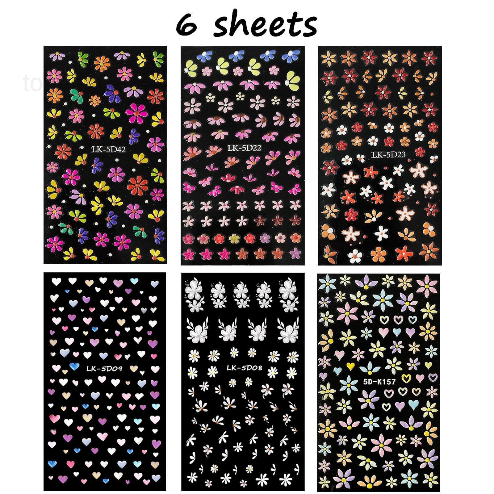 Nail Art Stickers Decals 5D Embossed Flower Colorful-06