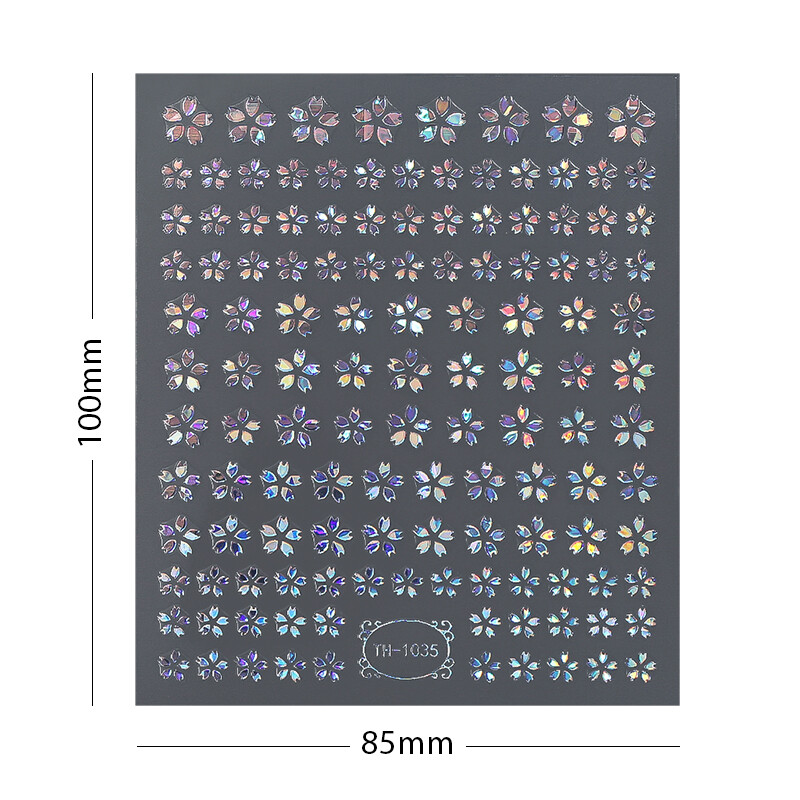 1 Sheet Nail Art Stickers Sakura Gradient Flower 3D Laser Cherry Floral Decals