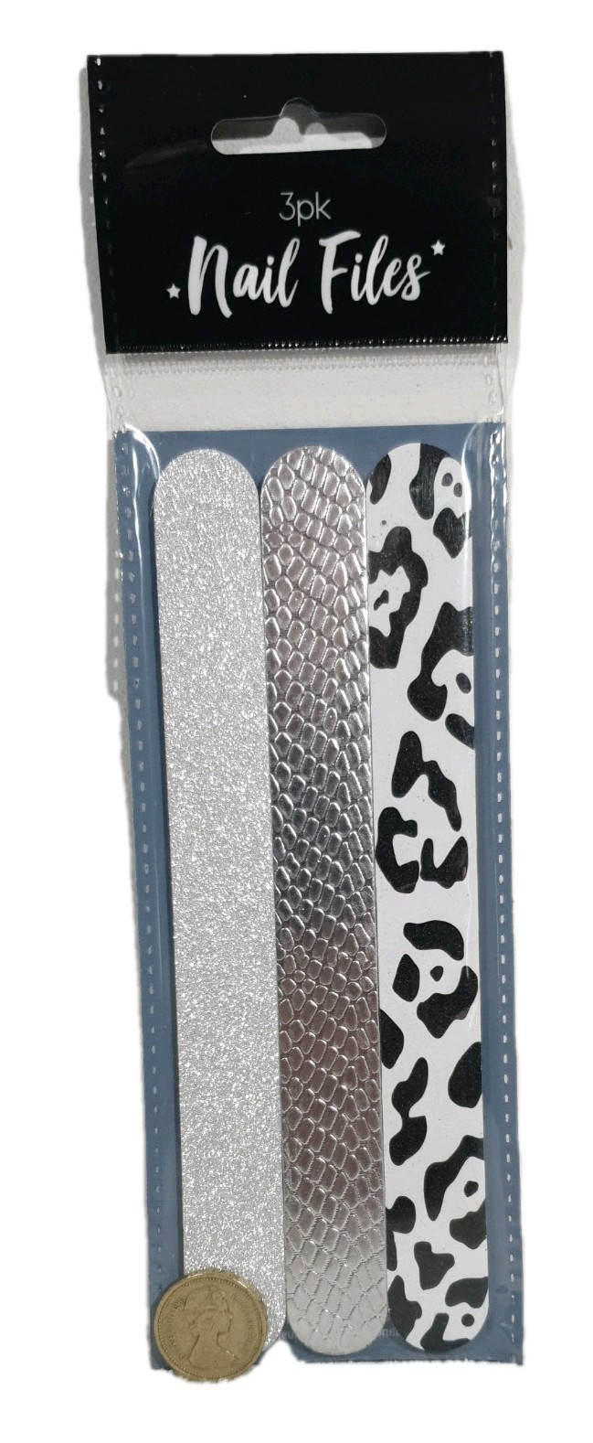 3x Sparkly BLACK/SILVER Cute Nail Files Emery Boards 3 Pk New Pretty Nail Files
