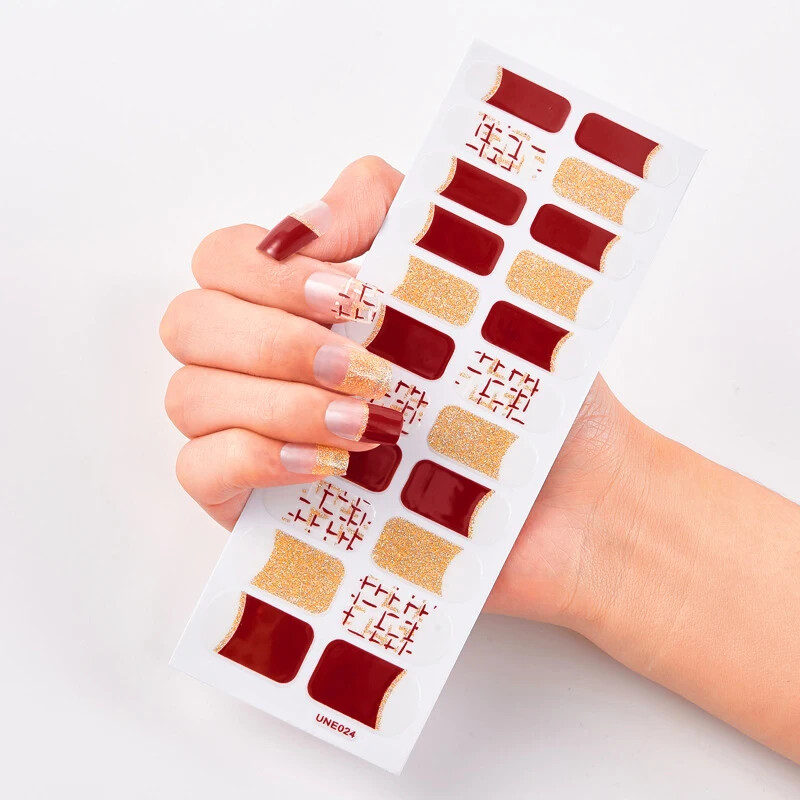16 Strips Patch Full Cover Wraps Gel Nail Sticker UV Lamp Semi-Cured Manicure