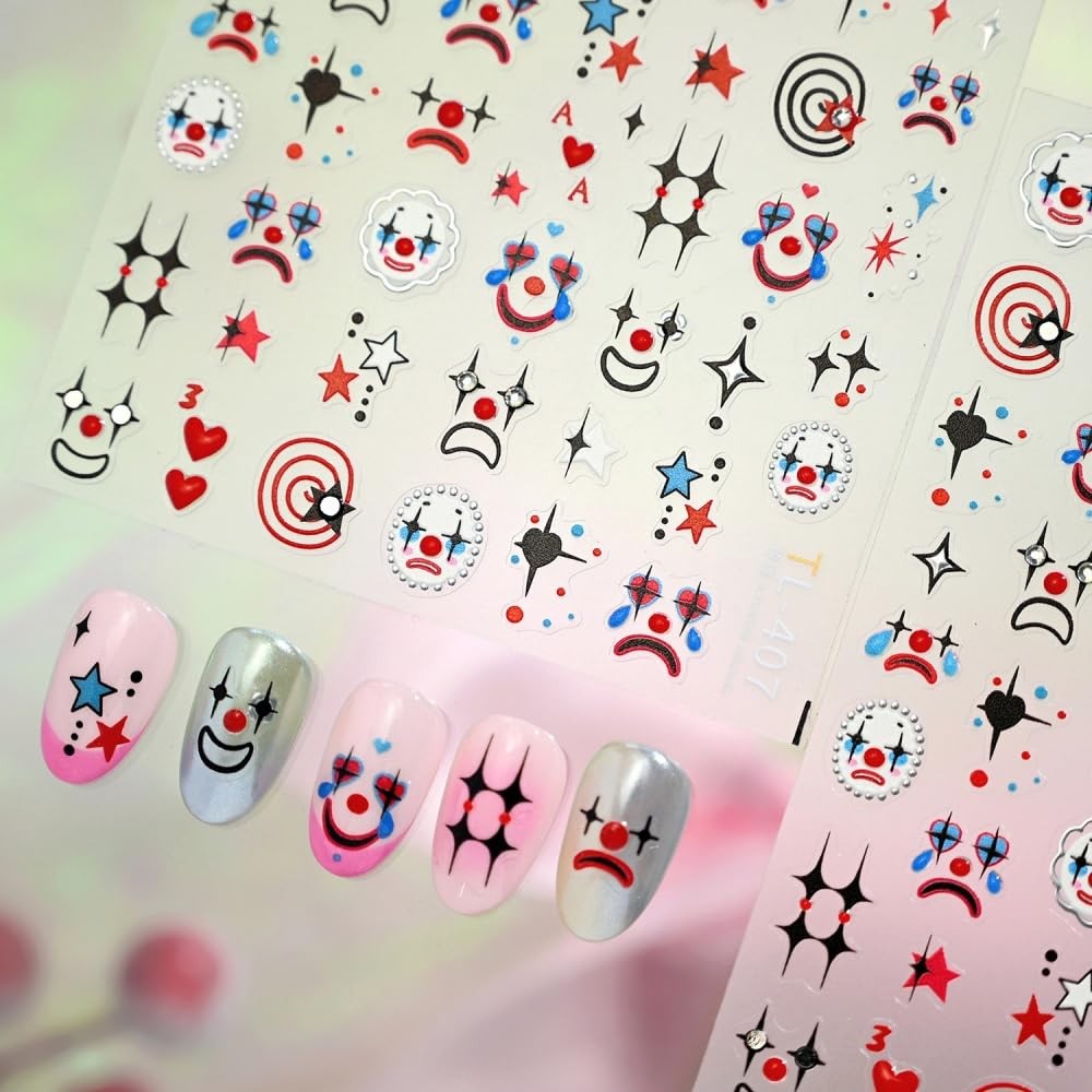 Halloween Nail Stickers 5D Embossed Clown Nail Art Stickers 3D Self Adhesive …