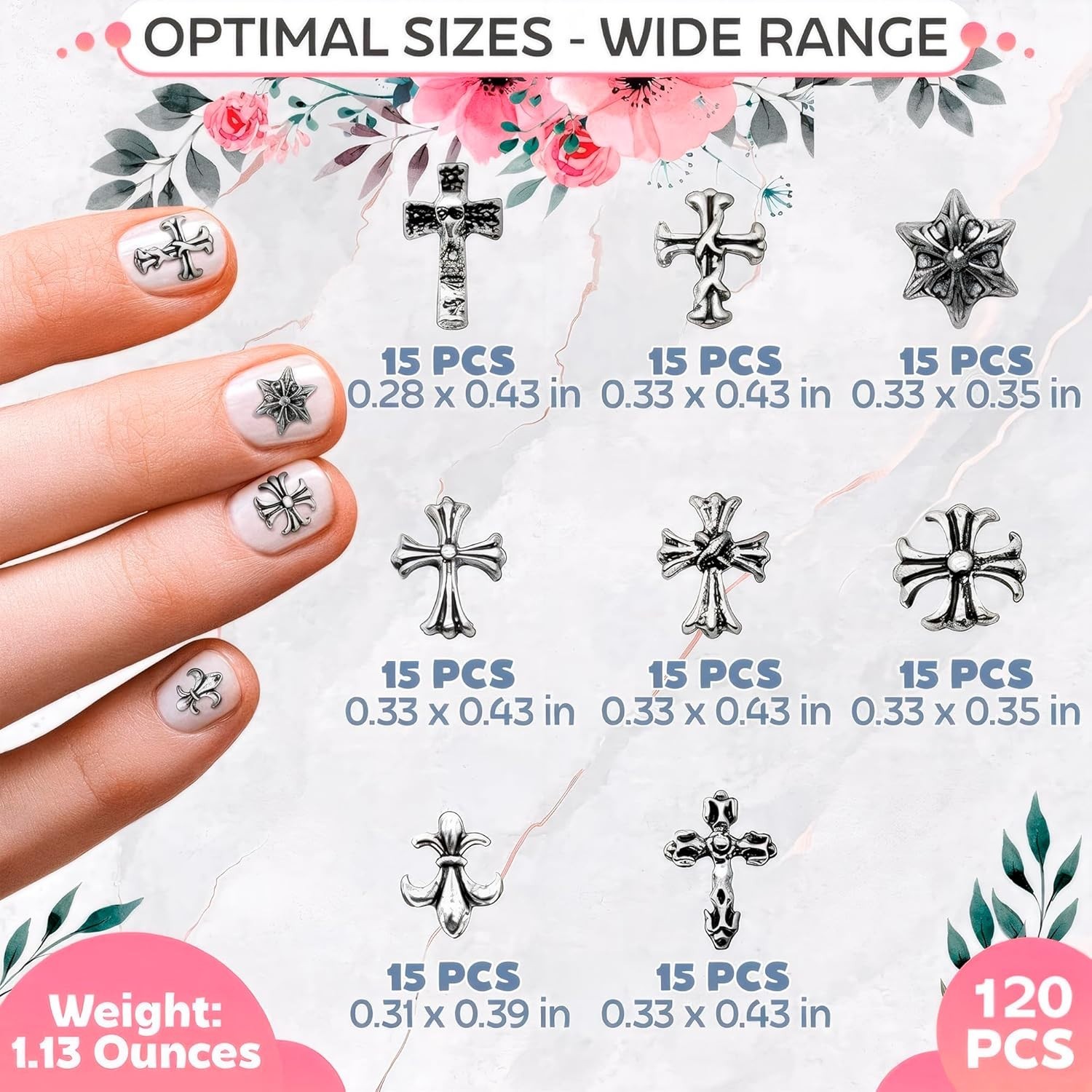 Silver Cross Nail Charms 120pcs for DIY and Salon Nail Designs