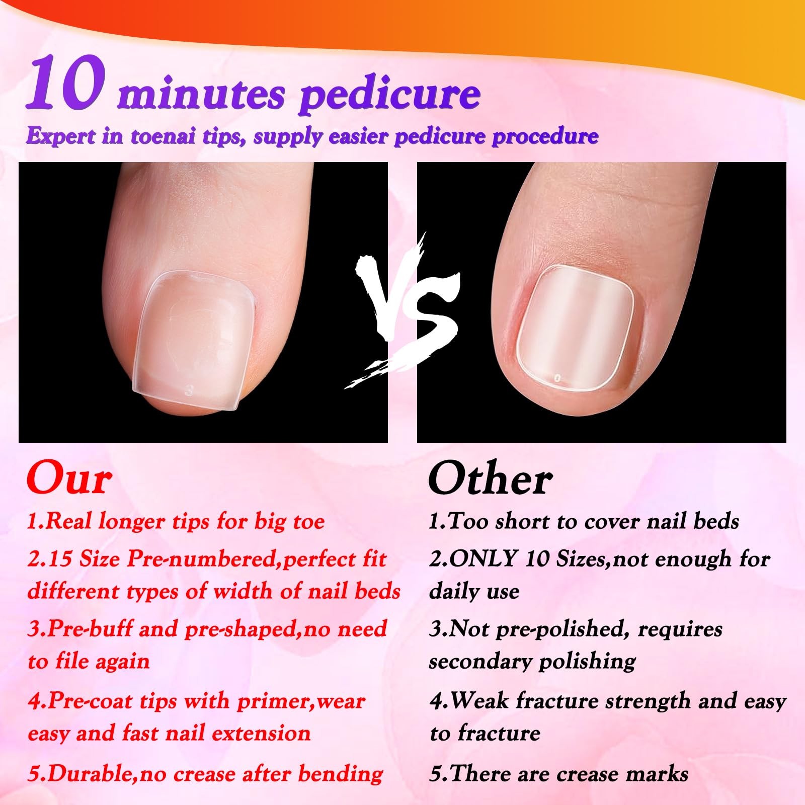 Long Square Toe Nail Tips Full Cover False Toenails Press on Nails 300PCS