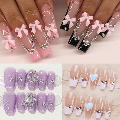 10000 Nail Spells and Gem Set, Pink Cute Bow, 3D Flowers, 15 grid pearl flowers