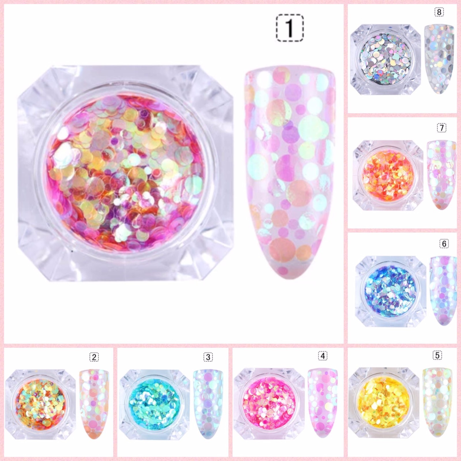 ROUND GLITTER NAIL SEQUINS Transparent Mermaid Effect Aurora Paillette Confetti