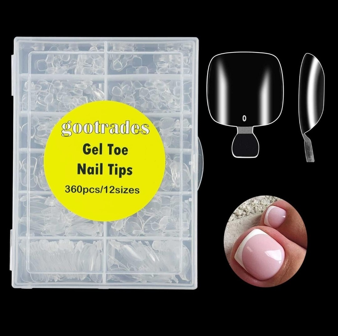 360Pcs Soft Gel Toe Nail Tips for Soak off Gel Extension Systems, Short Pre-Shap