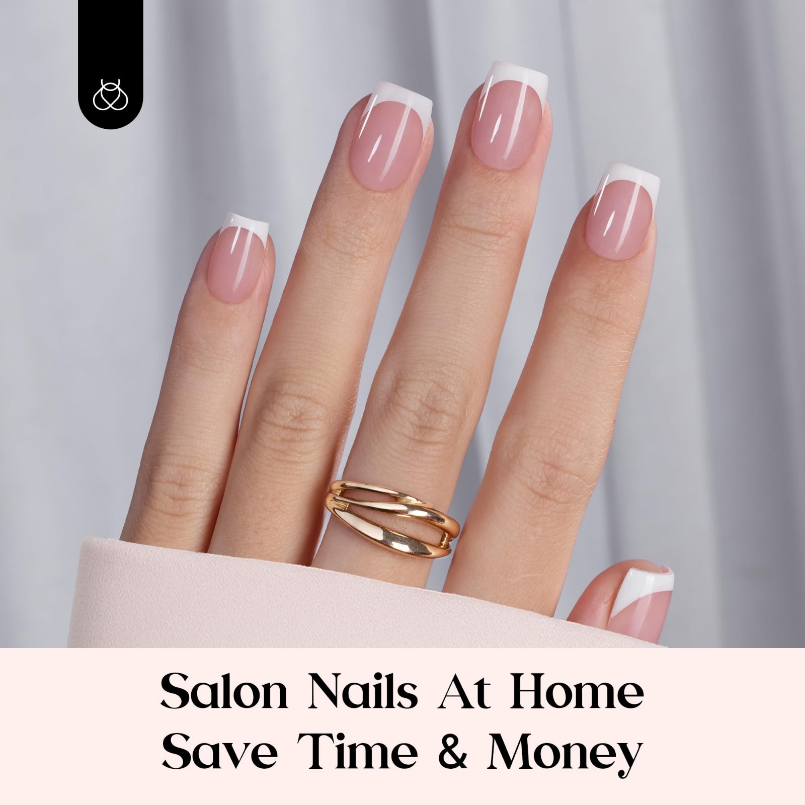 Short Square French Tip Press-On Nail Kit – 150 Pcs Pink, 15 Sizes, Glue & Lamp