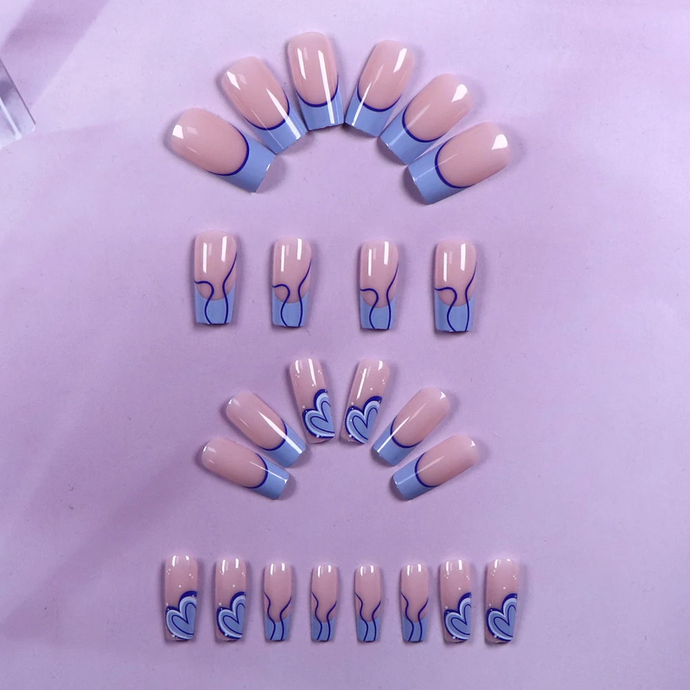 ARTAUG 24pcs Medium Square Blue High Saturation Nail Fingertip French Trim