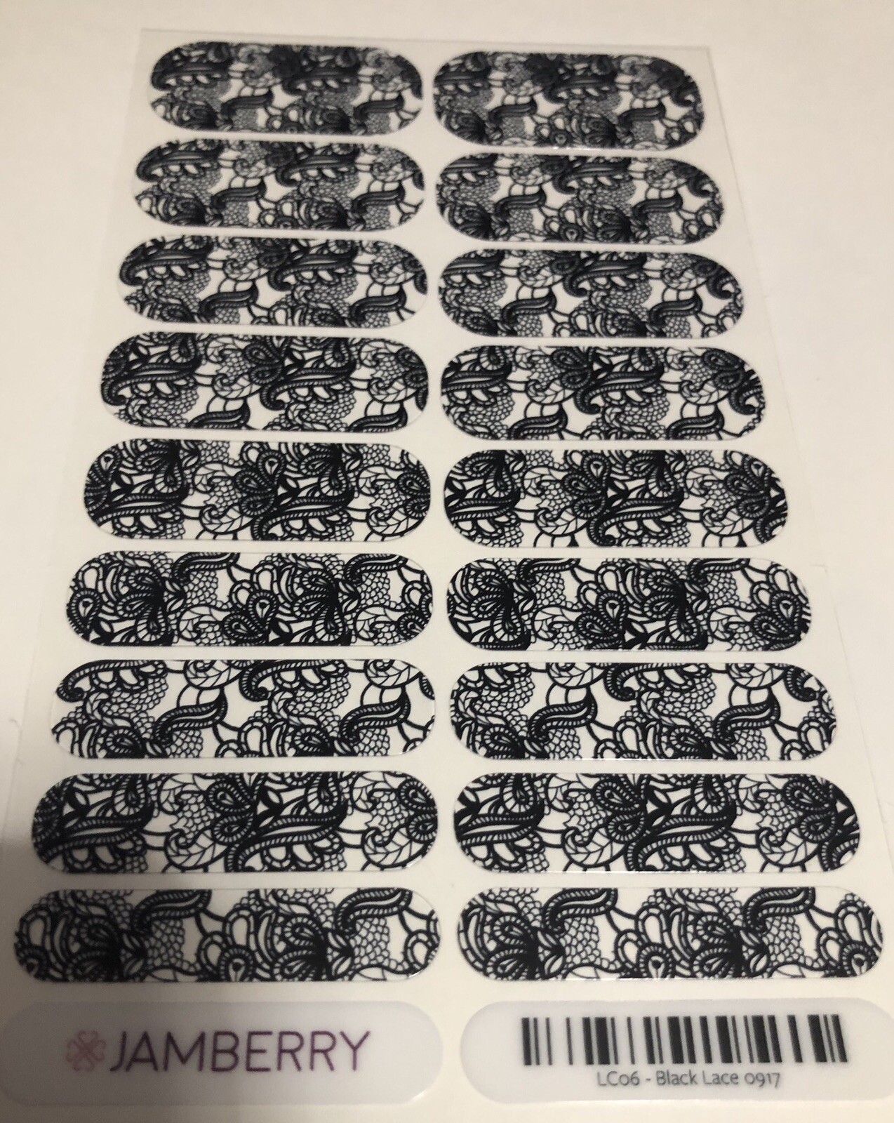 Jamberry Nail Wraps – Black Lace on Clear (LC06) Unopened