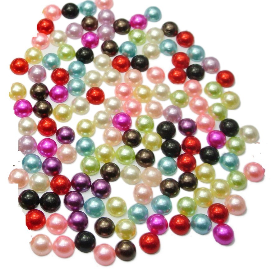 2000 Mixed Color Acrylic Half Pearl Bead 4mm Flat Back Scrapbook Flatback Nail