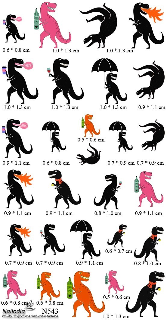 Cute Crazy Dino Dinosaur T-Rex Nail Art Decal Sticker – Jurassic Theme