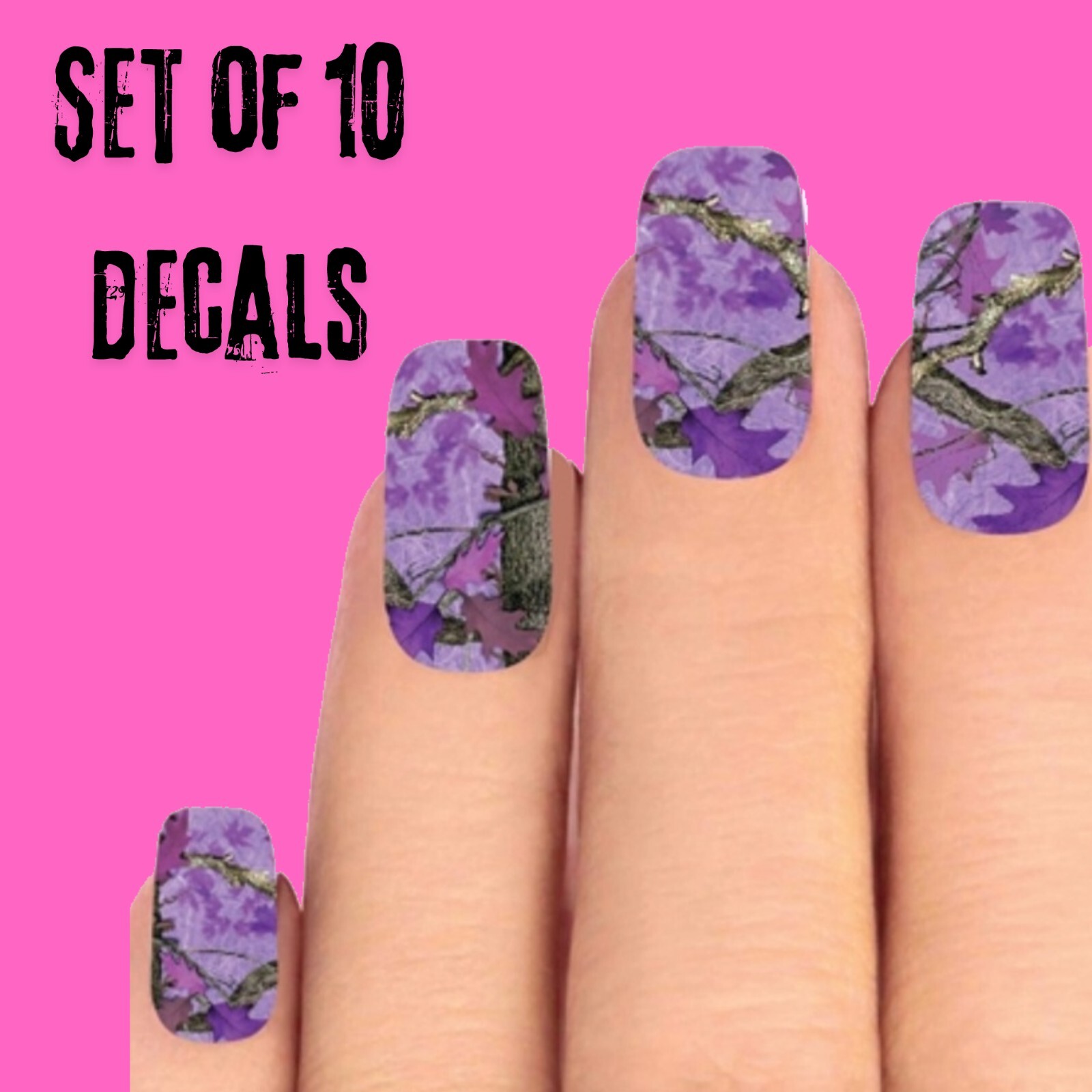 Full Nail Wraps Purple Realtree Mossy Oak Camo Camouflage Set of 10