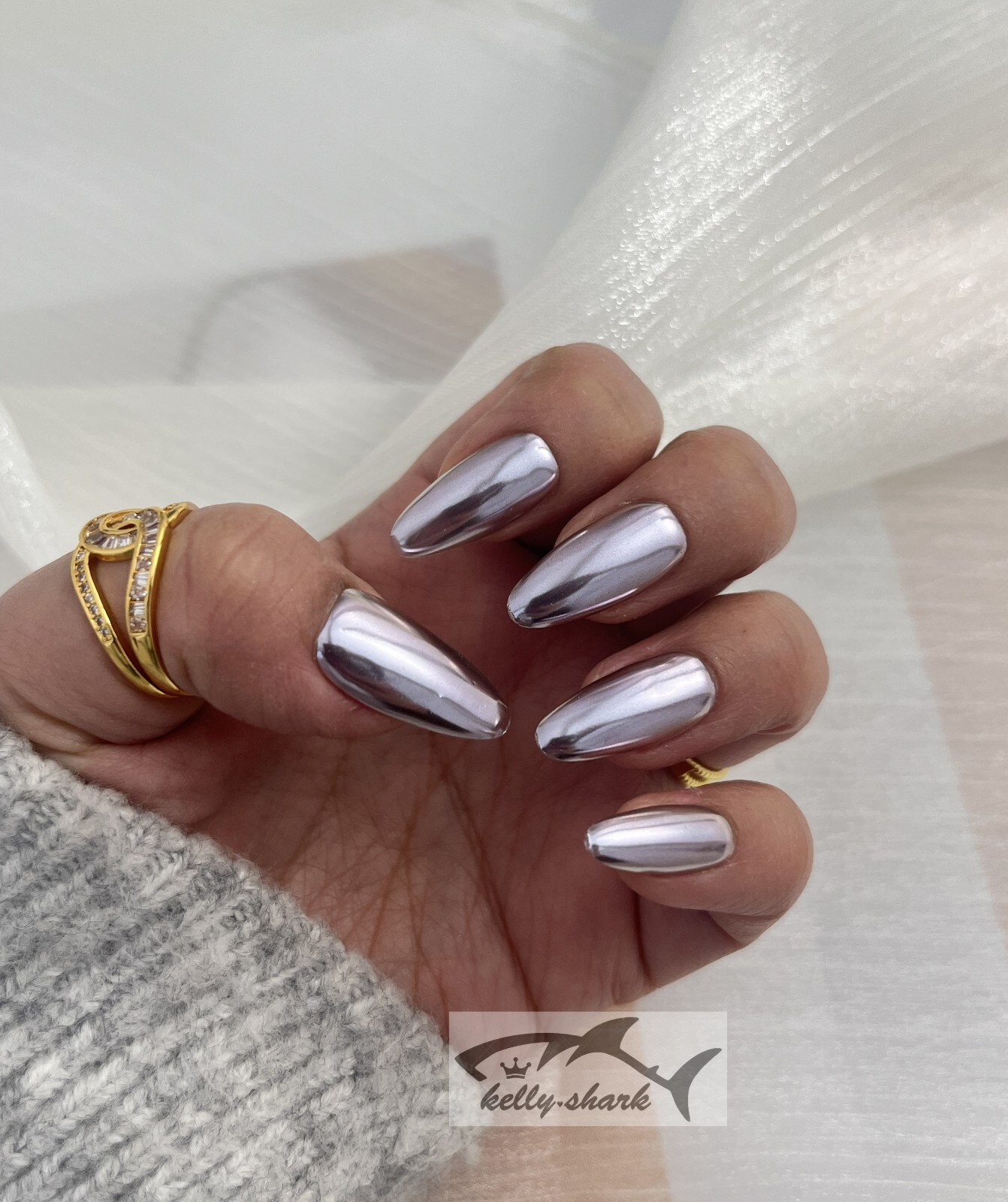 10pcs Handmade Polar Purple-Silk Hailey Press on Nails, Medium Almond shape, SML