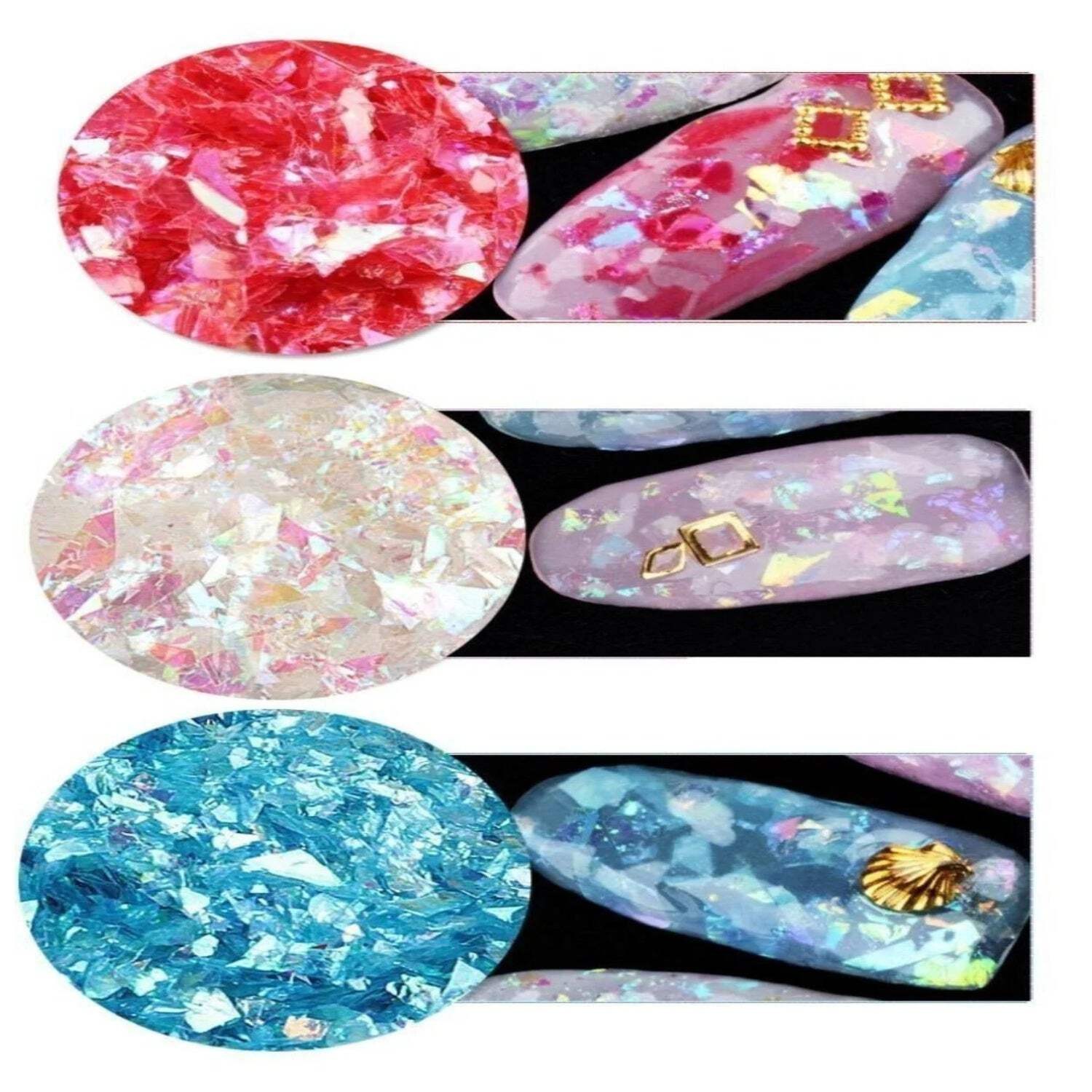 10g Holographic Nail Decoration Flakes Glitter DIY Nail Art 3D – Set A