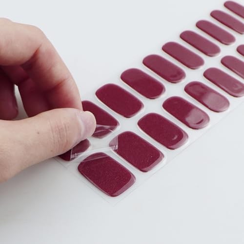 Gel Nail Stickers Glitter Dark Red Semi Cured Gel Nail Strips Wraps UV/LED