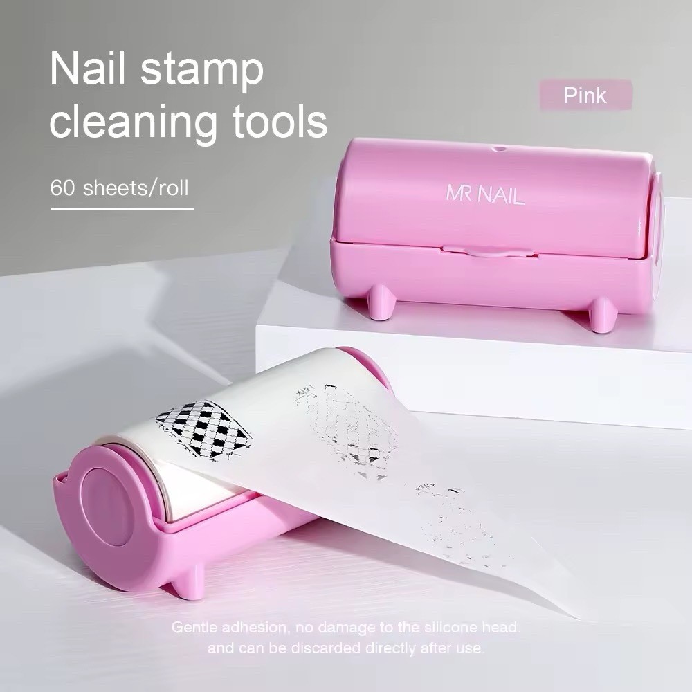 MR NAIL Nail Stamp Cleaning Tool Green Pink Black, Enclosed Dust Cover