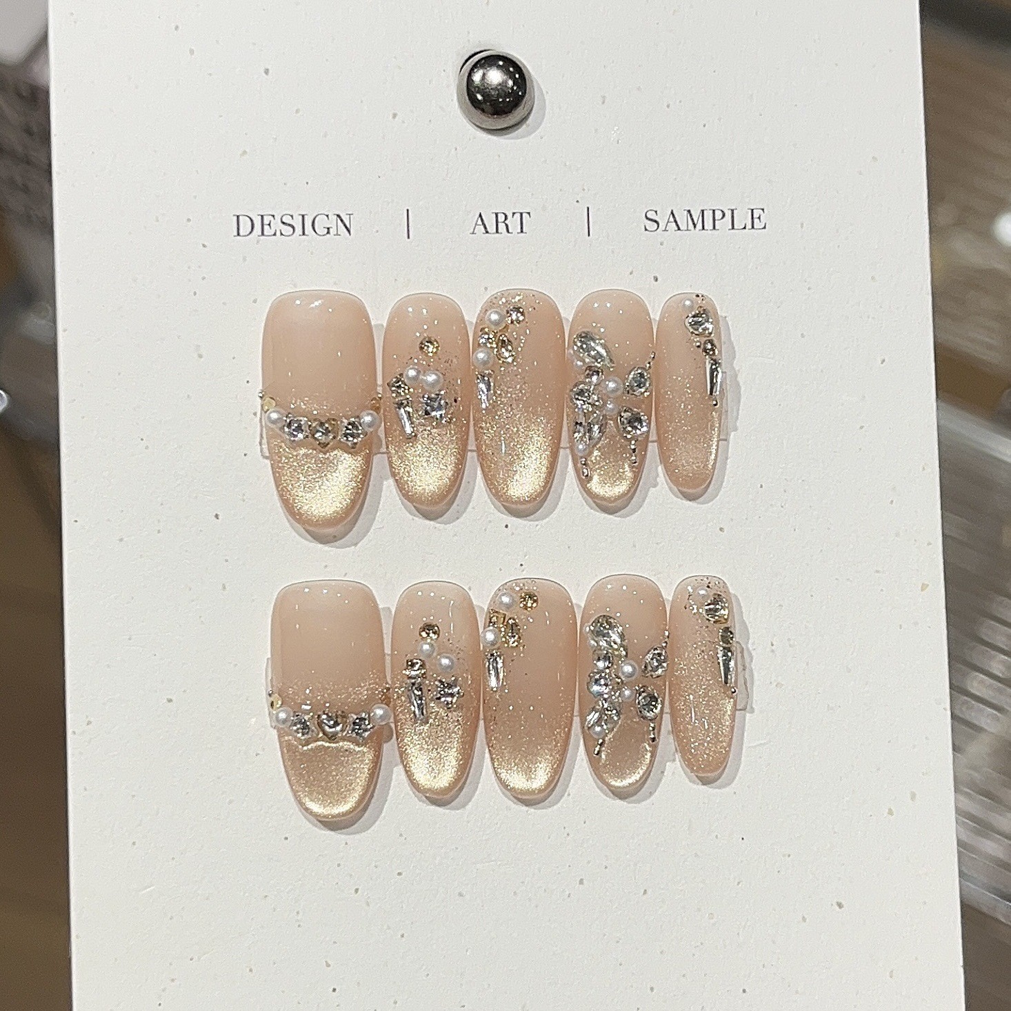 10Pcs Handmade Gold Cat Eye Nails Butterfly Rhinestone Luxury Party