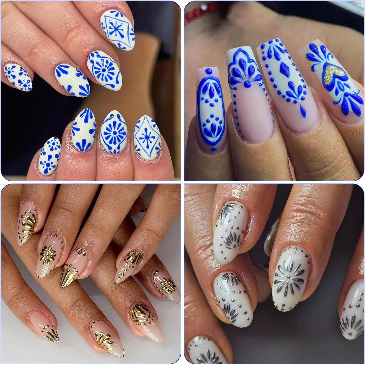 Bohemian Style Nail Stickers – Retro Blue Boho Chic Ethnic Tribal Pattern Self-A