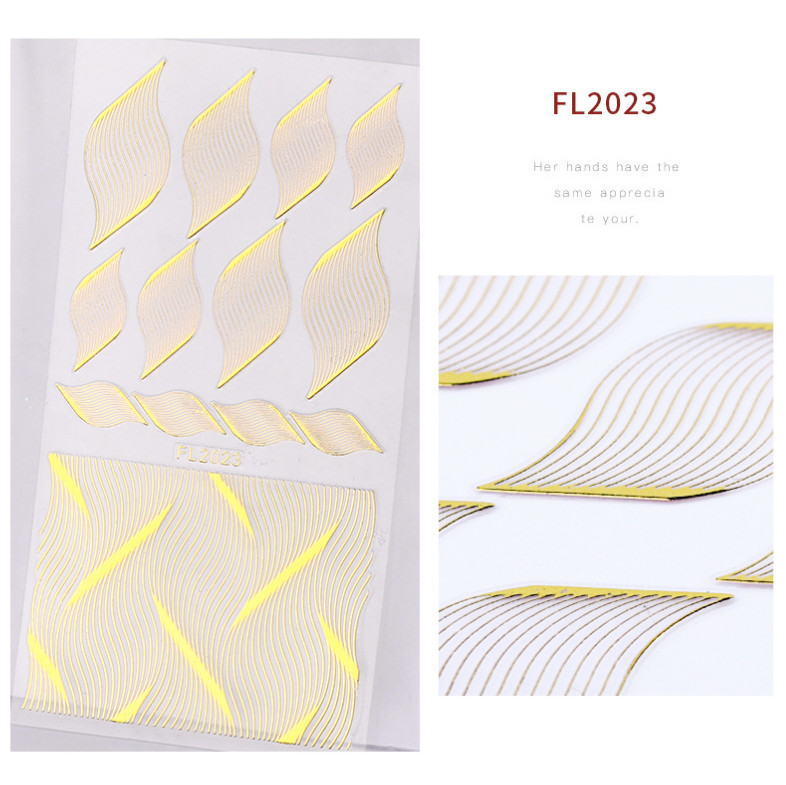 3D Gold Nail Stickers French Design Stripe Lines Geometry Nail Decals FL2023 NH9