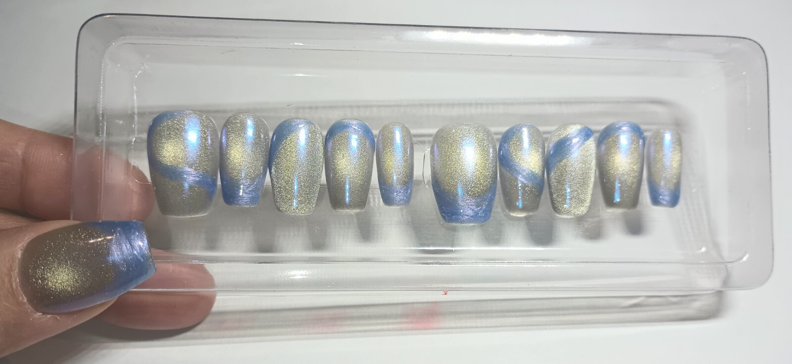 Purple Galaxy Cat Eye Press on Nails Handmade Fake Fingernails Gel Polish