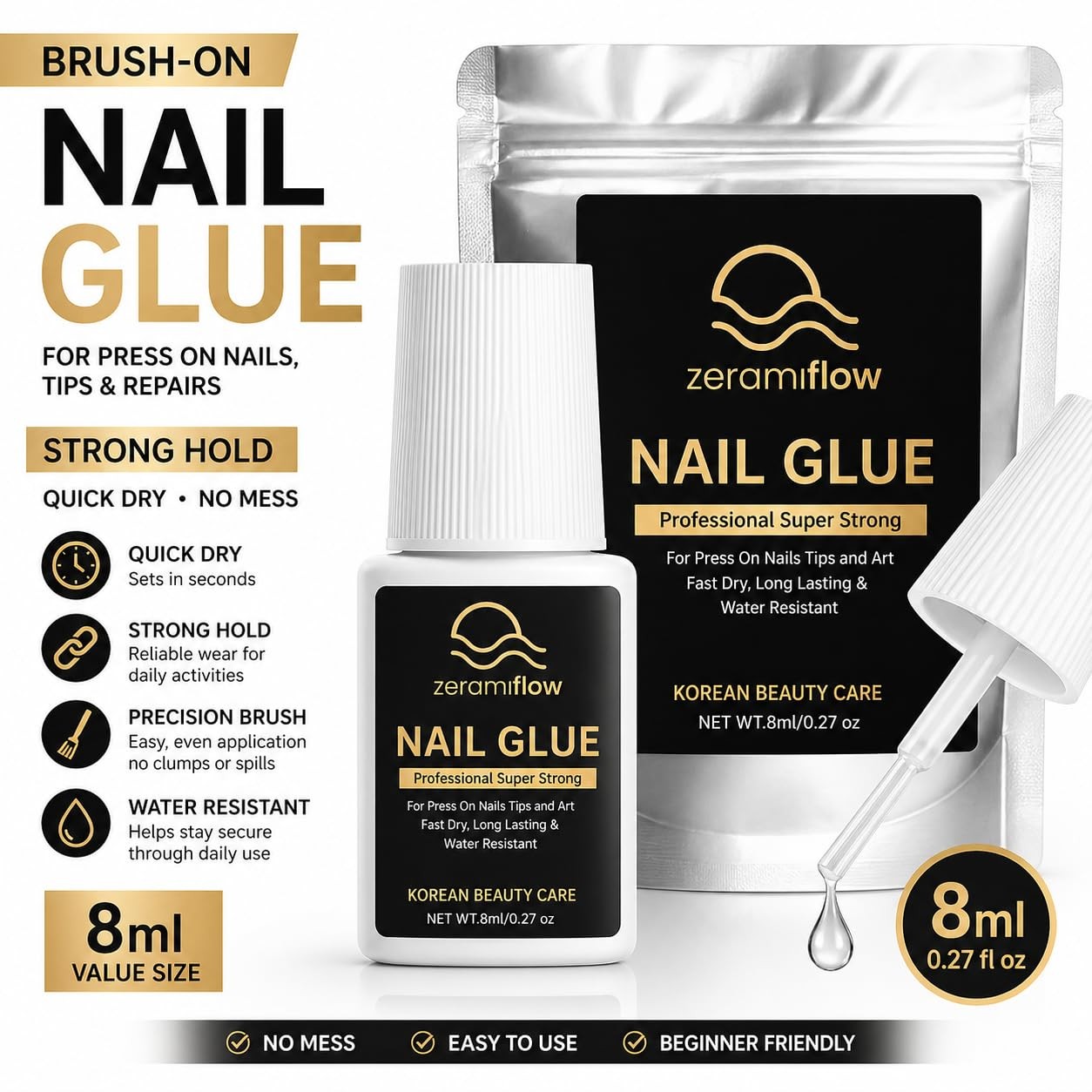 Brush-On Nail Glue for Press On Nails – Strong Hold Quick Dry Nail Glue with …