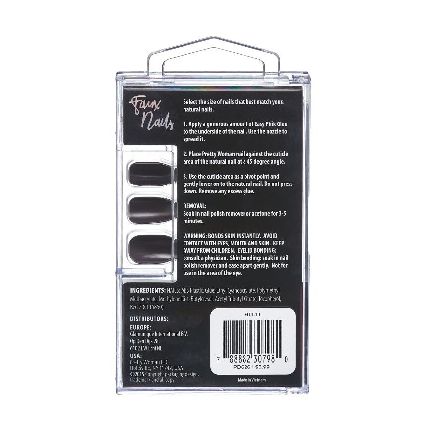 Pretty Woman Faux Nails—-Deep Red Color—Glue Included-24 Nails
