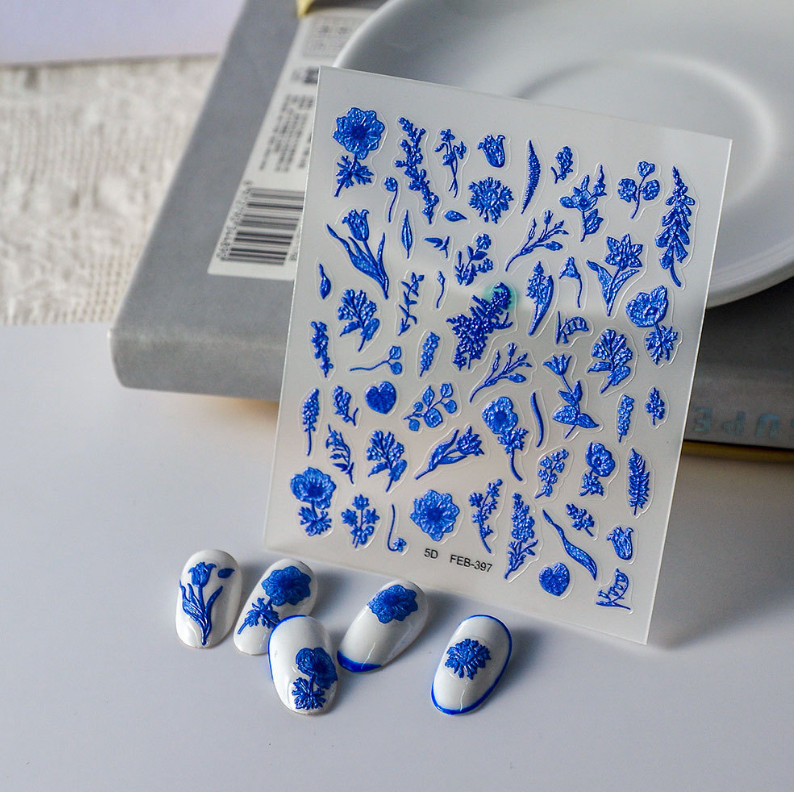 Bohemian Retro Flower Daisy Rose Leaf Nail Art Stickers Self Peel Adhesive NS54