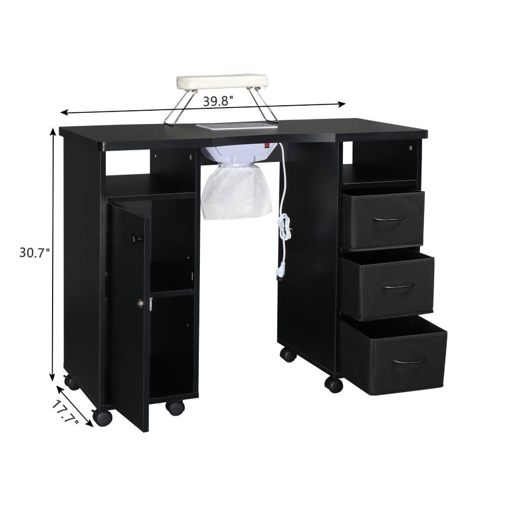 Pro Manicure Table Nail Desk Beauty Salon Dust Collector Drawers+Wheel+Wrist Pad