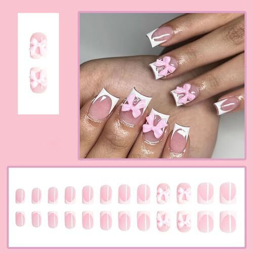 French Press on Nails Short Square RIICFDD Nude Pink Fake Nails Acrylic Style 4